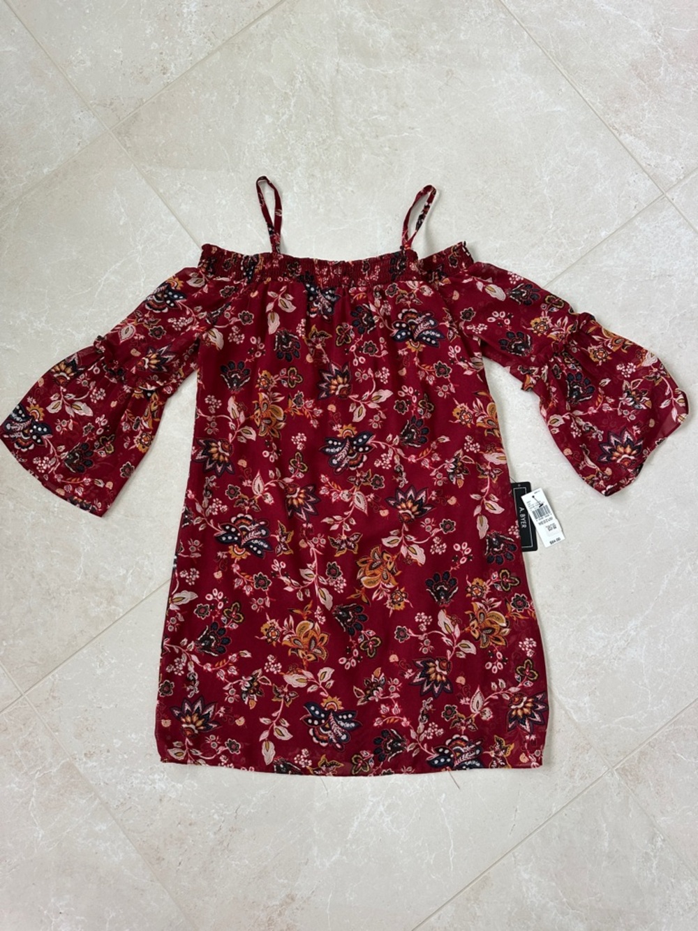 Amy Byer Girls Burgundy Floral Cold-Shoulder Dress